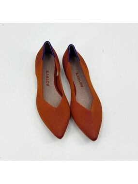 Rothy’s The Point flats burnt orange rust color blue trim tortoise shell soles